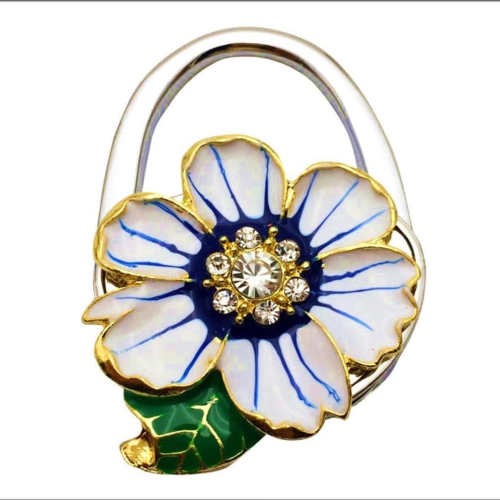 Floral Chrysanthemums with Leaves Handbag Folding Purse Table Hook Holder